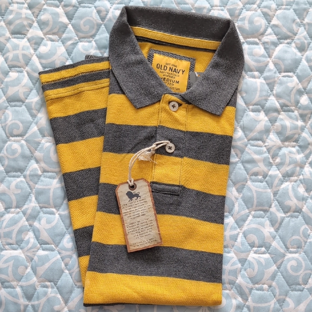 Old Navy Gray and Yellow Striped Polo